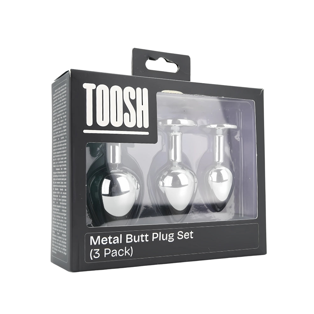 Toosh Metal Butt Plug Silver Set of 3 Clear Stone