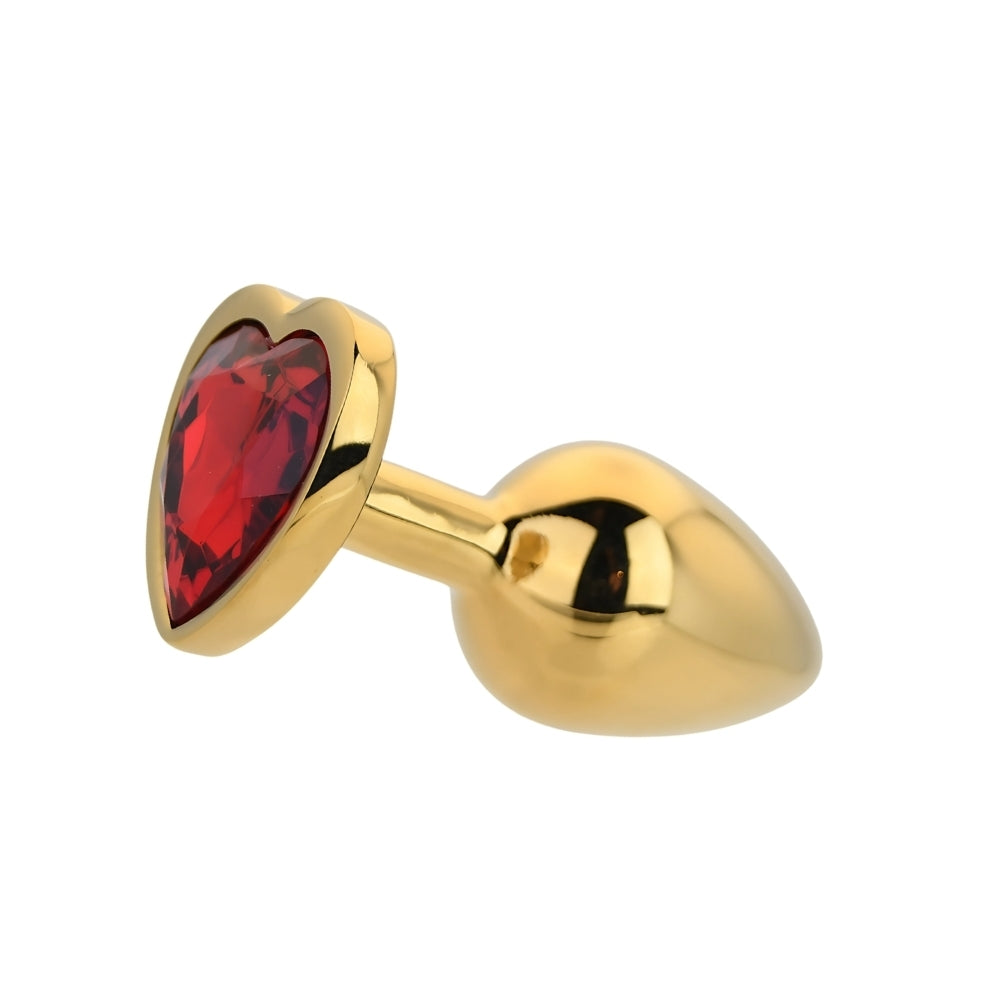 Toosh Heart Shaped Gold Butt Plug with Red Stone Small